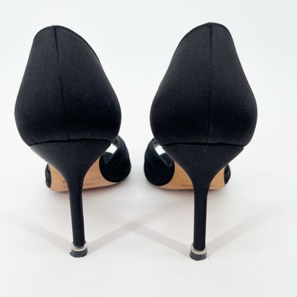 Manolo Blahnik Cassiado Black Satin Crystal Brooch D'Orsay Peep Toe Heels IT 36 - Picture 8 of 10